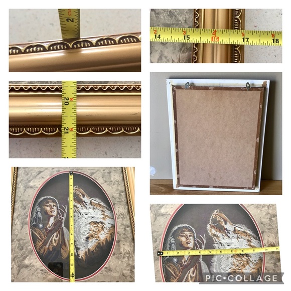 Native American Embroidered Framed Art Indian Woman And Wolf. Beautiful - Picture 11 of 11